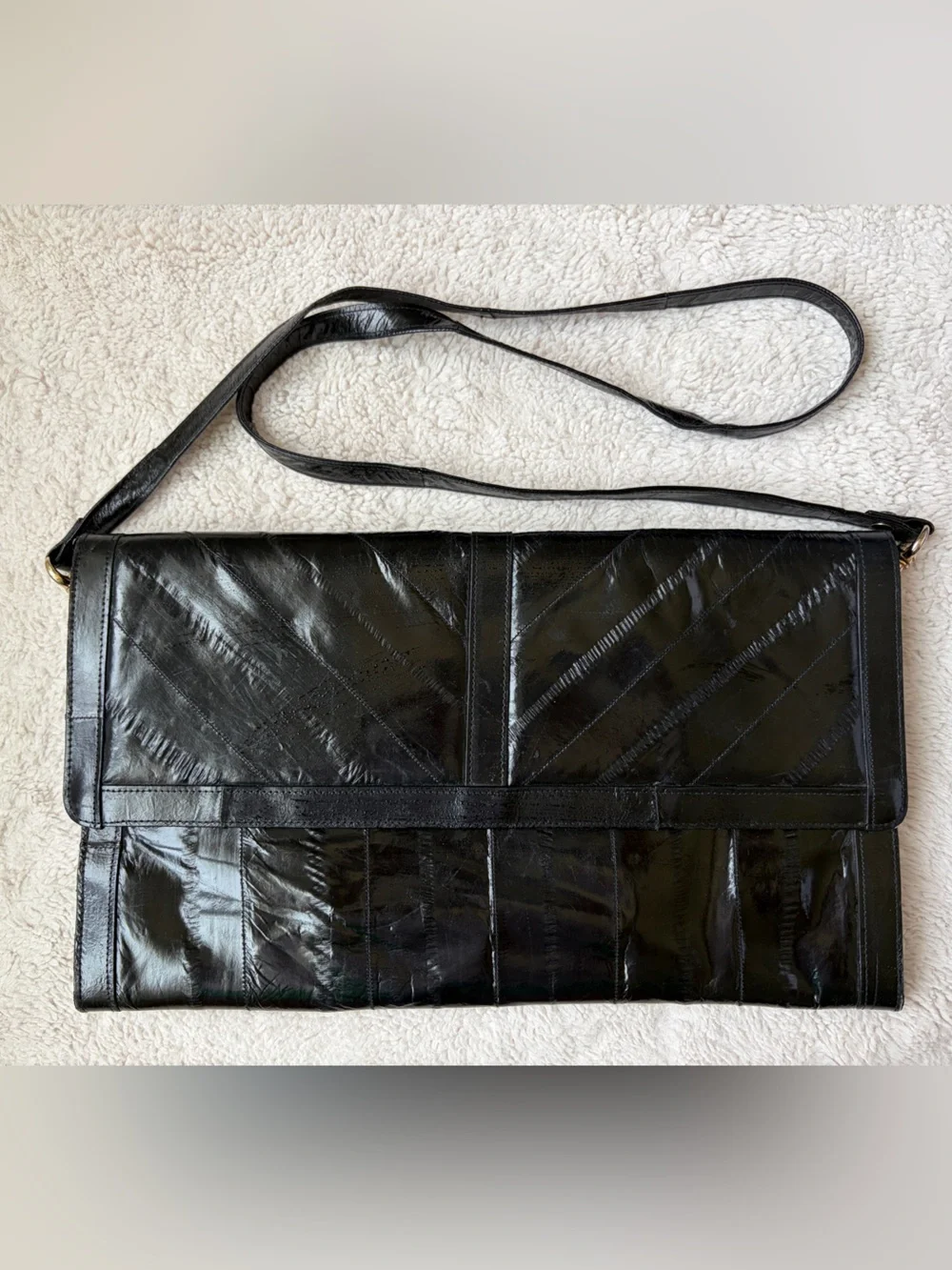 Vintage 70s 80s Black Eel Skin Clutch Purse